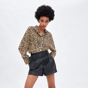NWT Zara leopard cropped collared shirt